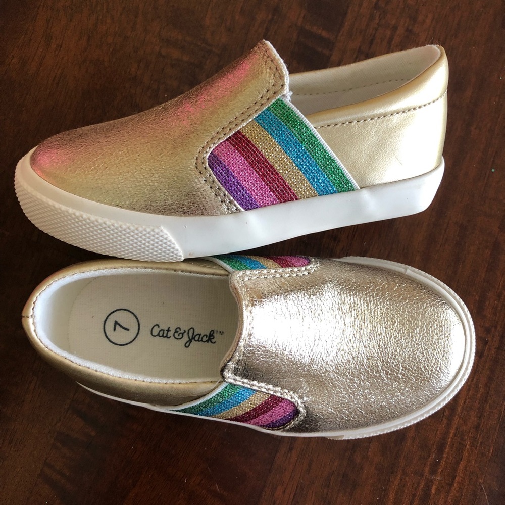 Cat & Jack Toddler Shoes Size 7 Gold/Rainbow 💛🌈✨